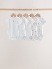 White Mini Safari Animals Short Sleeve Baby Bodysuits 5 Pack - Image 1 of 9