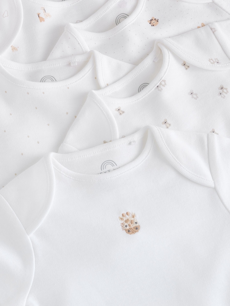 White Mini Safari Animals Short Sleeve Baby Bodysuits 5 Pack - Image 9 of 9 White Mini Safari Animals Short Sleeve Baby Bodysuits 5 Pack - Image 9 of 9