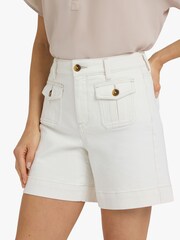 NYDJ White Berkyn Relaxed Denim Shorts With High Rise And Front Button Flap Pockets - Image 5 of 5