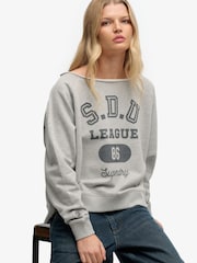 Superdry Grey Athletic Essentials Bardot Crew Sweat Top - Image 1 of 5