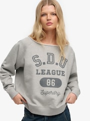 Superdry Grey Athletic Essentials Bardot Crew Sweat Top - Image 5 of 5