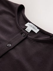 Chocolate Brown Jersey Balloon Leg Button Through Long Sleeve Pyjamas - Image 7 of 9