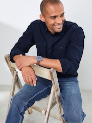 Cotton Traders Blue Long Sleeve Tencel Rich Shirt - Image 4 of 5