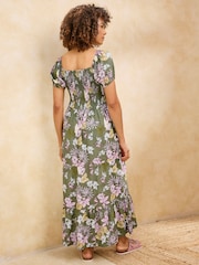 Cotton Traders Green Shirred Bodice Maxi Dress - Image 2 of 3