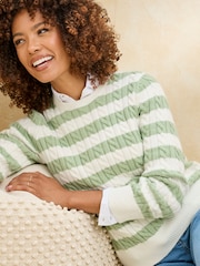 Cotton Traders Green Stripe Cutest Cable Jumper - Image 1 of 4