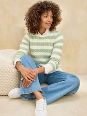 Cotton Traders Green Stripe Cutest Cable Jumper - Image 3 of 4
