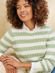 Cotton Traders Green Stripe Cutest Cable Jumper - Image 4 of 4