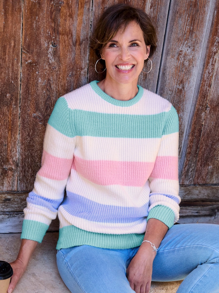 Cotton Traders Blue Stripe Super Soft Jumper - Image 1 of 4 Cotton Traders Blue Stripe Super Soft Jumper - Image 1 of 4