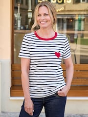 Cotton Traders Blue Short Sleeve Stripe Embroidered T-Shirt - Image 1 of 4