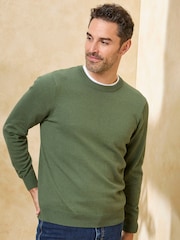 Cotton Traders Green Luxury Merino Crew Neck Jumper - Image 3 of 4