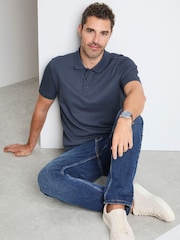 Cotton Traders Blue Short Sleeve Textured Rib Polo Shirt - Image 3 of 4