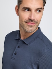 Cotton Traders Blue Short Sleeve Textured Rib Polo Shirt - Image 4 of 4