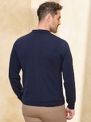 Cotton Traders Blue Luxury Merino Zip Through Cardigan - Image 2 of 5