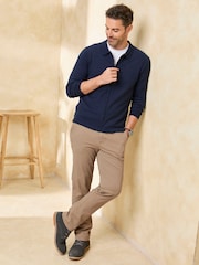 Cotton Traders Blue Luxury Merino Zip Through Cardigan - Image 3 of 5