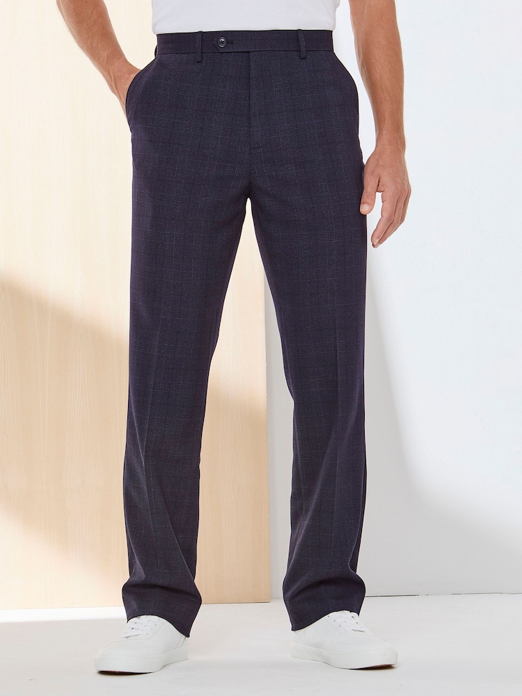Cotton Traders Blue Signature Smart Twill Check Stretch Trousers - Image 1 of 2