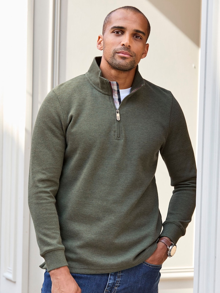 Cotton Traders Green Half Zip Brushed Sweat Top - Image 1 of 3
