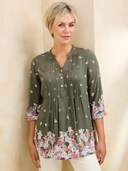 Cotton Traders Green Printed Crinkle Tunic - Image 1 of 3