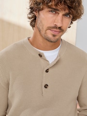 Cotton Traders Nude Signature Button Neck Crew Jumper - Image 4 of 4