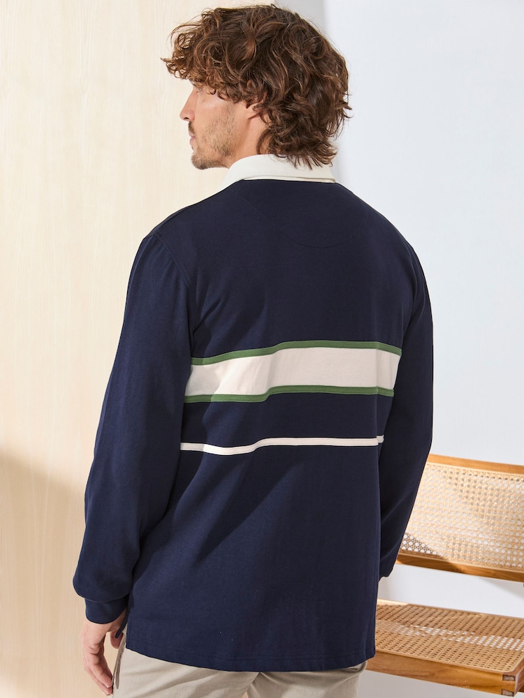 Cotton Traders Blue Signature Long Sleeve Panelled Rugby Shirt - Image 2 of 4 Cotton Traders Blue Signature Long Sleeve Panelled Rugby Shirt - Image 2 of 4
