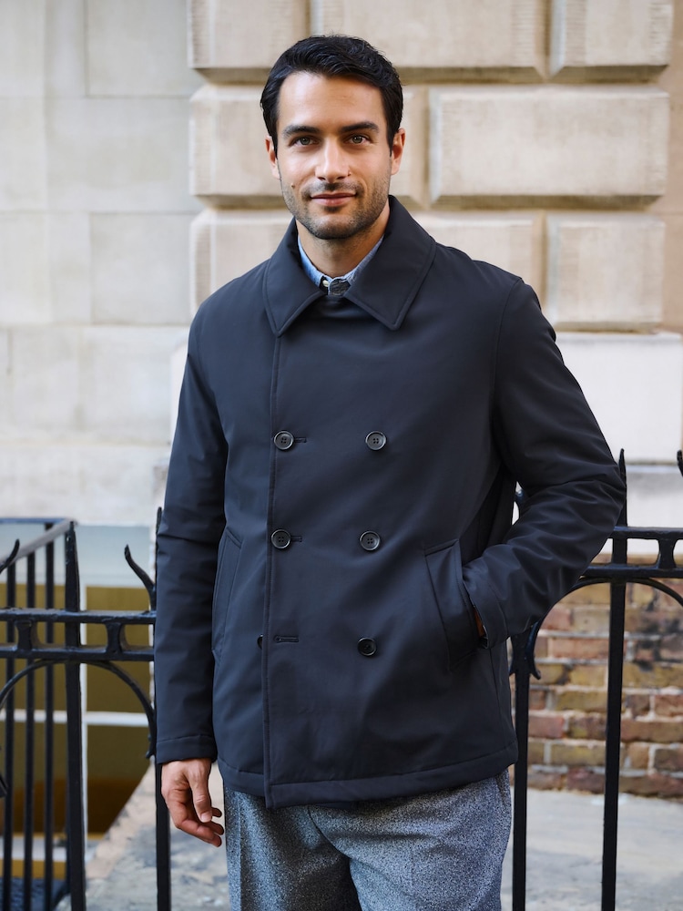 Navy Showerproof Quilted Peacoat - Image 1 of 11 Navy Showerproof Quilted Peacoat - Image 1 of 11