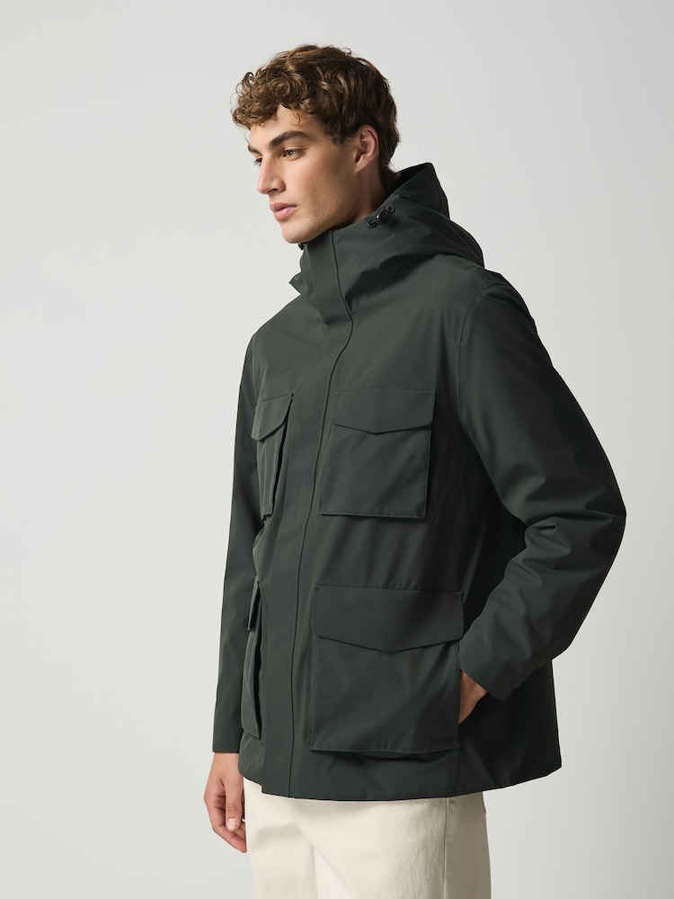 Green Showerproof Four Pocket Hooded Coat - Image 2 of 5 Green Showerproof Four Pocket Hooded Coat - Image 2 of 5