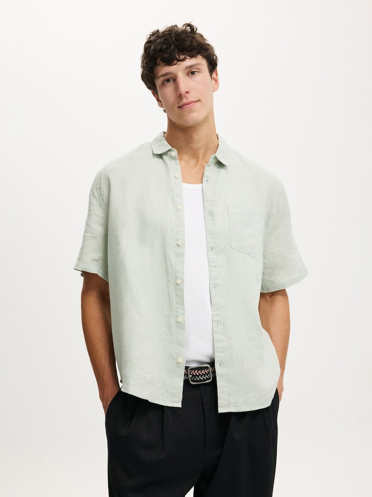 綠色 - 短袖款 - Cotton On Relaxed Linen Short Sleeve Shirt - 圖片 1/4