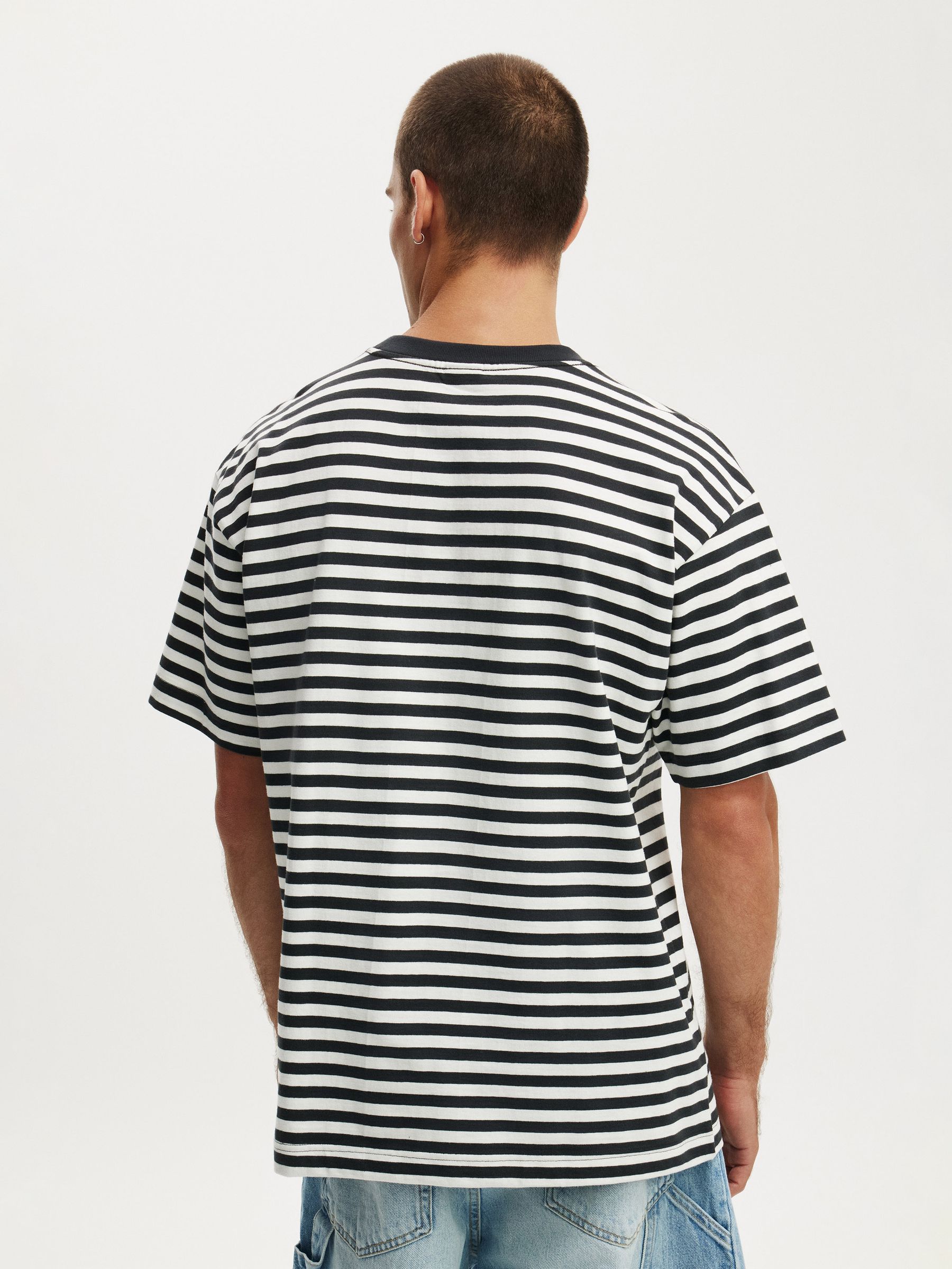 Buy Cotton On Washed Black/Vintage White Stripe Box Fit T-Shirt