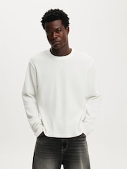 Cotton On White Cropped Fit Textured Long Sleeve T-Shirt - Image 1 of 4