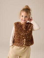 Deer Animal Print Faux Fur Gilet (3mths-7yrs) - Image 1 of 7