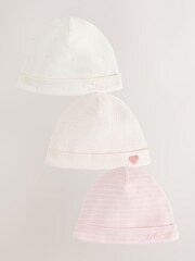 Ecru/Pink Baby Beanies 3 Pack (0-12mths) - Image 1 of 6