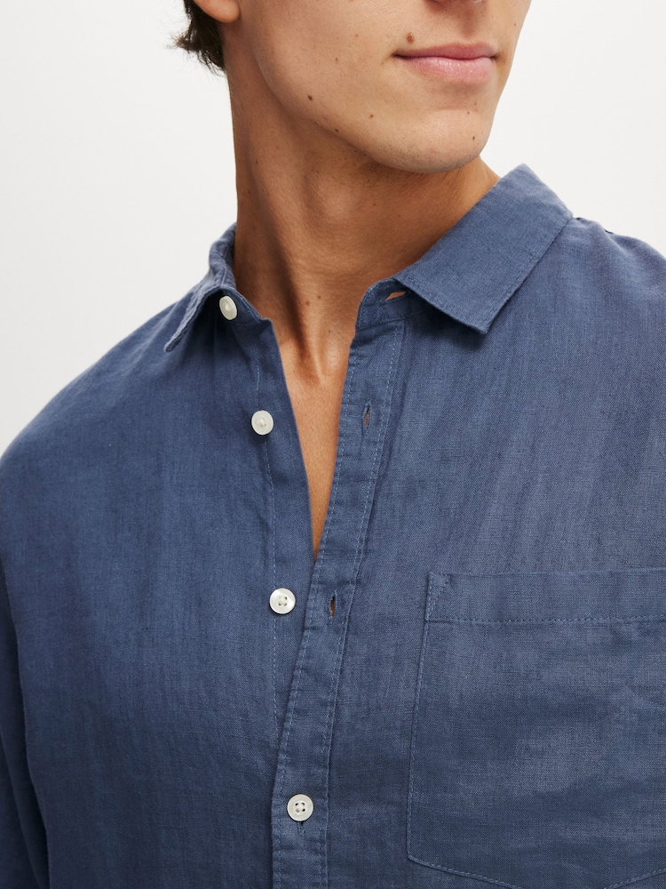 Cotton On Blue Long Sleeve Relaxed Linen Short Sleeve Shirt - Image 4 of 4 Cotton On Blue Long Sleeve Relaxed Linen Short Sleeve Shirt - Image 4 of 4