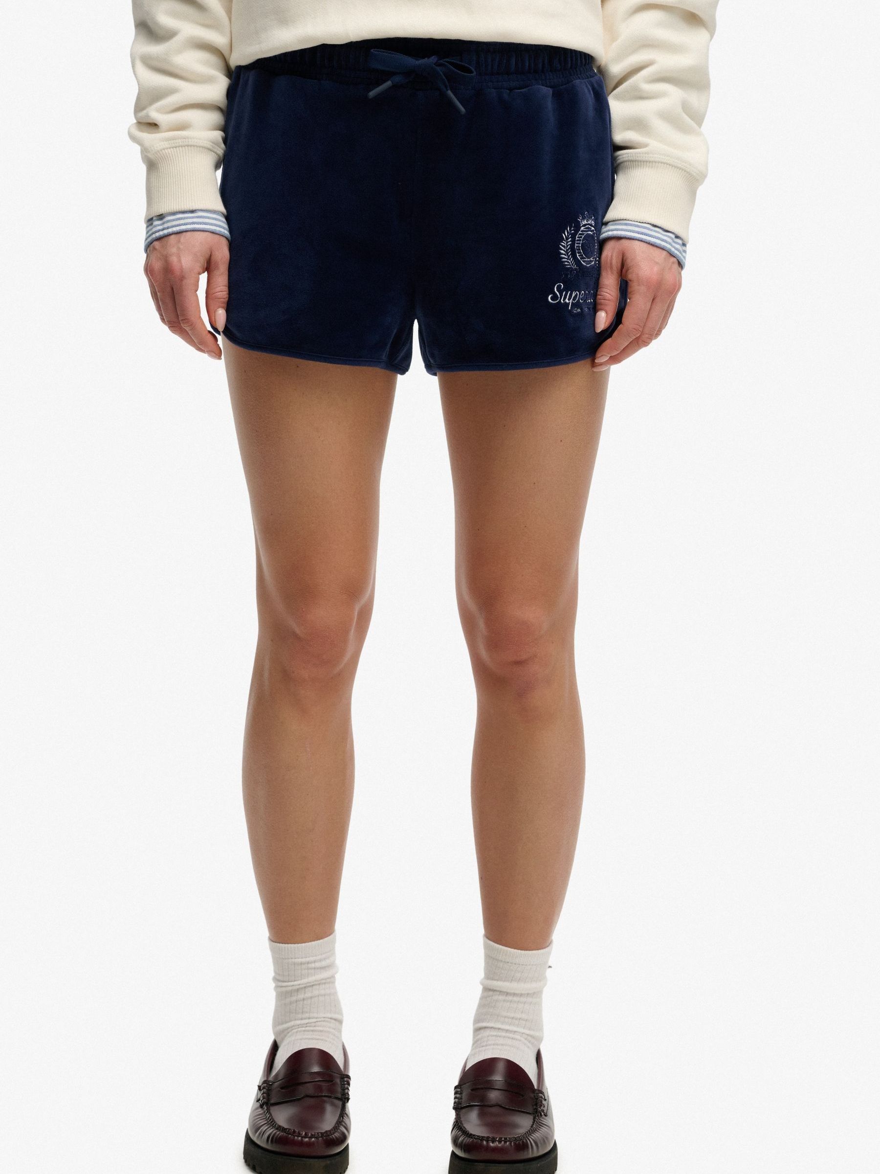 Superdry Country Club Velour Shorts, Blue, Size 12, Women - Image 3