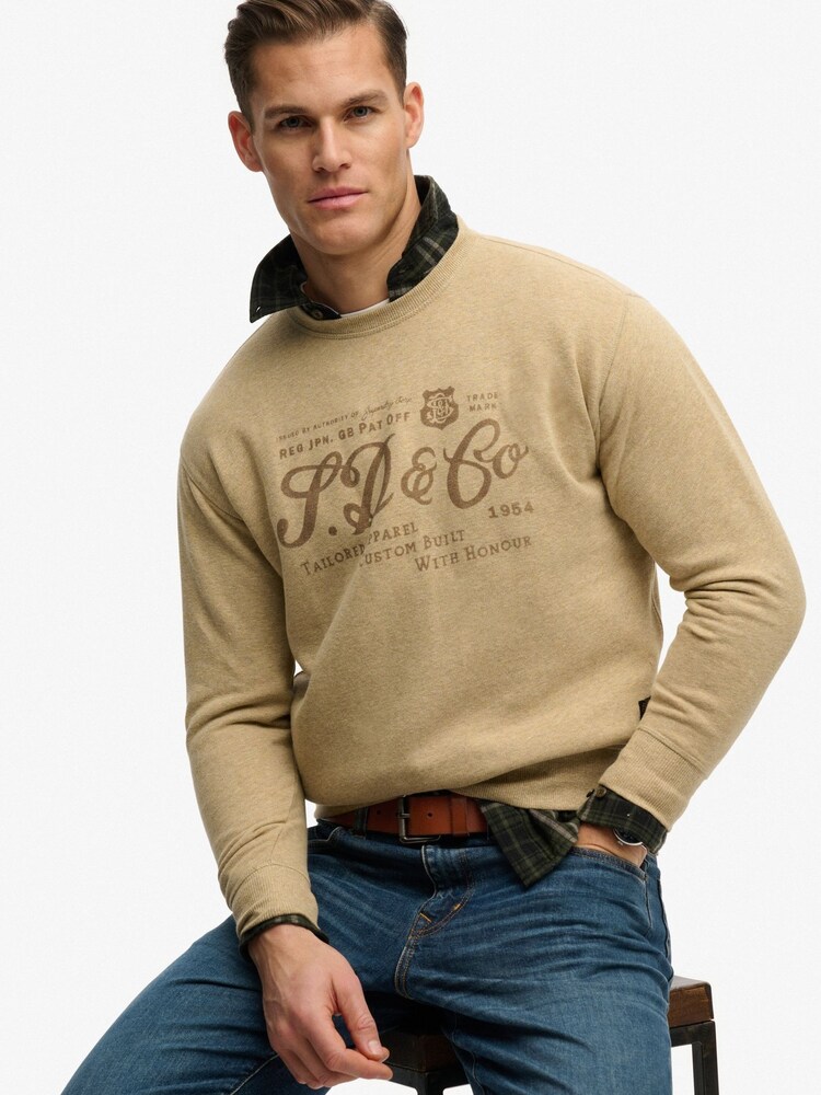SUPERDRY Stone Marl Industry Worker Loose Crew Sweatshirt - Image 1 of 6 SUPERDRY Stone Marl Industry Worker Loose Crew Sweatshirt - Image 1 of 6