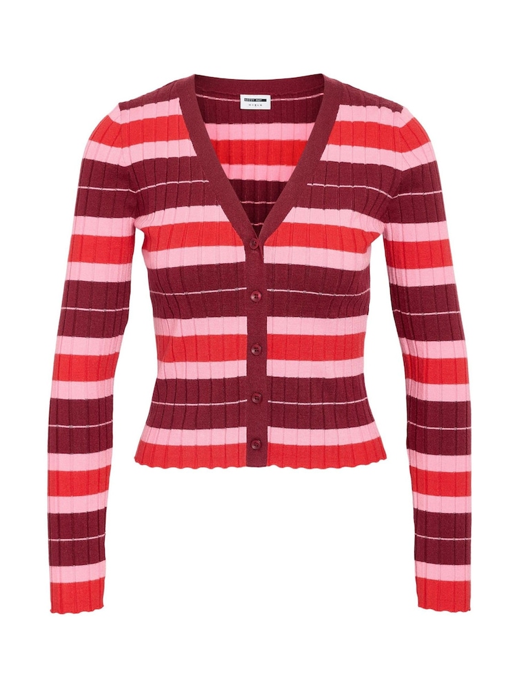 NOISY MAY Red V-Neck Striped Cardigan - Image 2 of 2