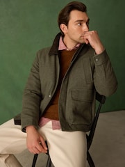 綠色 - Wool Blend Herringbone Jacket With Cord Collar - 圖片 1/16