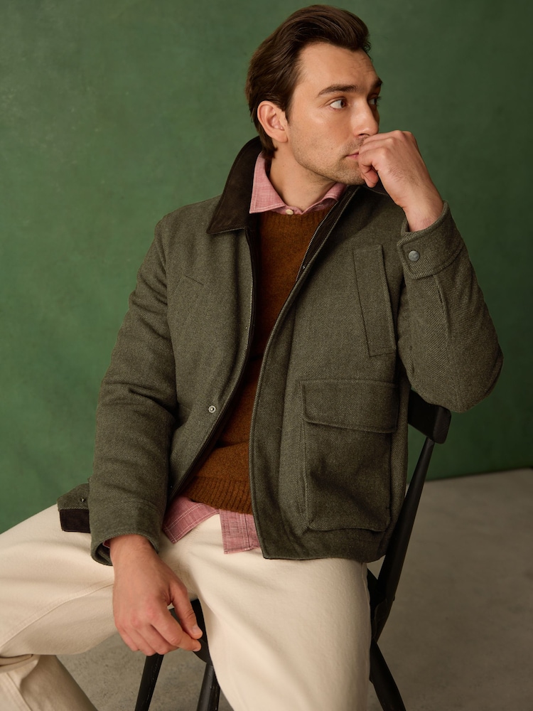 綠色 - Wool Blend Herringbone Jacket With Cord Collar - 圖片 1/16 綠色 - Wool Blend Herringbone Jacket With Cord Collar - 圖片 1/16