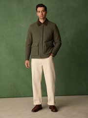 綠色 - Wool Blend Herringbone Jacket With Cord Collar - 圖片 2/16