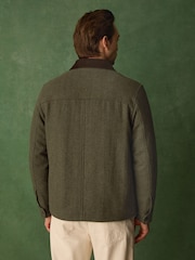 綠色 - Wool Blend Herringbone Jacket With Cord Collar - 圖片 4/16