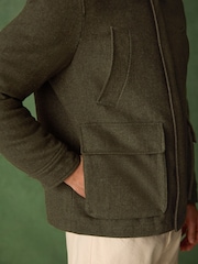 綠色 - Wool Blend Herringbone Jacket With Cord Collar - 圖片 6/16