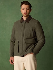 綠色 - Wool Blend Herringbone Jacket With Cord Collar - 圖片 7/16