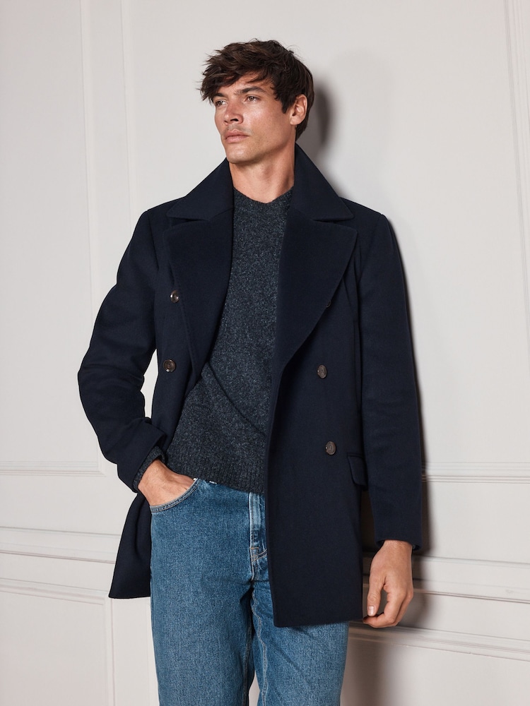 Navy Signature Quilted Wool Peacoat With Cashmere - Image 1 of 9 Navy Signature Quilted Wool Peacoat With Cashmere - Image 1 of 9