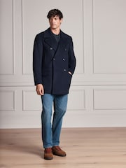 Navy Signature Quilted Wool Peacoat With Cashmere - Image 2 of 9