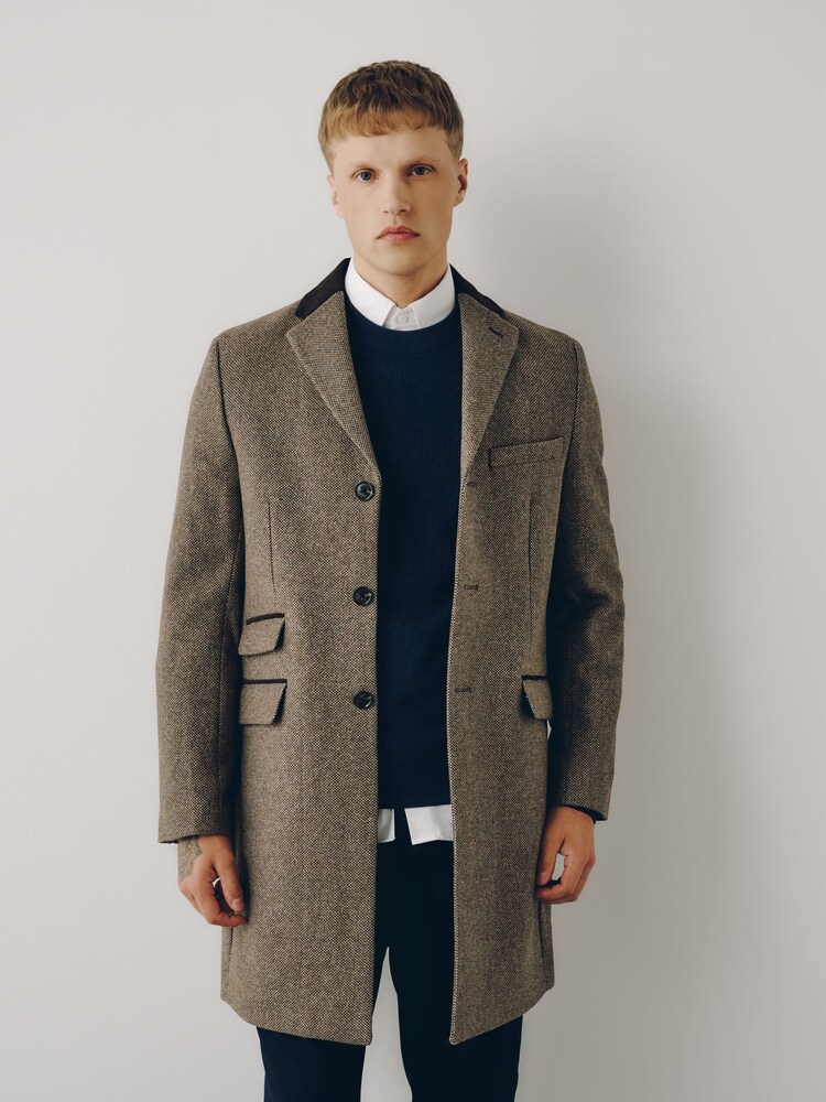 Neutral Wool Rich Epsom With Corduroy Trim Coat - Image 1 of 11 Neutral Wool Rich Epsom With Corduroy Trim Coat - Image 1 of 11