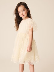 Ivory Bow Embellished Mesh Occasion Dress (3-16yrs) - Image 1 of 4