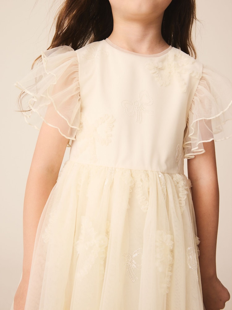 Ivory Bow Embellished Mesh Occasion Dress (3-16yrs) - Image 4 of 4