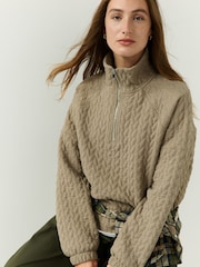 Green Cable Quarter Zip Sweatshirt - Image 1 of 4