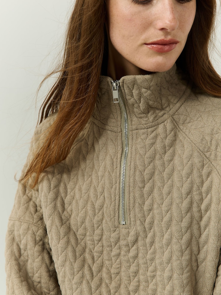 Green Cable Quarter Zip Sweatshirt - Image 4 of 4 Green Cable Quarter Zip Sweatshirt - Image 4 of 4