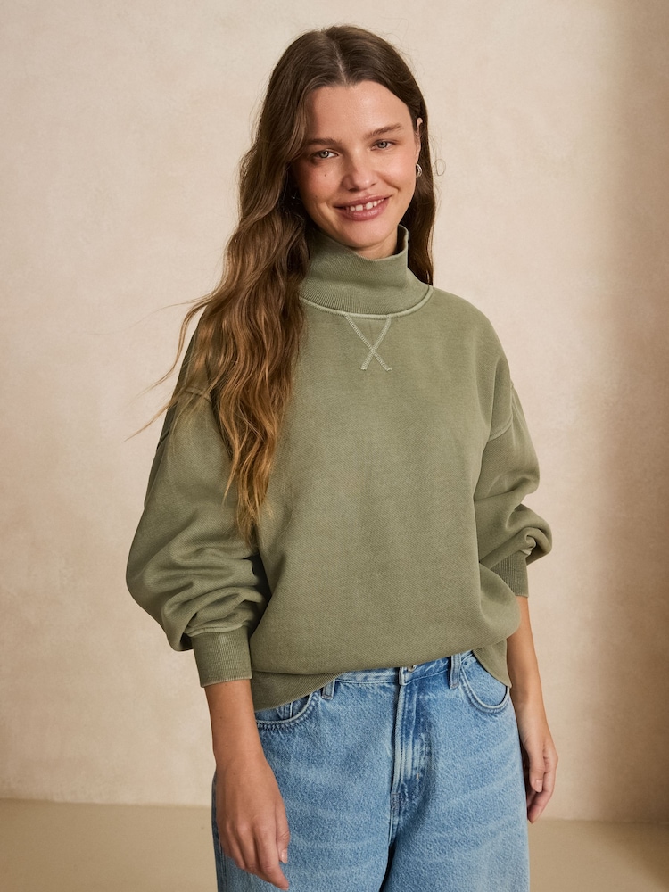 Washed Green High Neck Sweatshirt - Image 1 of 5 Washed Green High Neck Sweatshirt - Image 1 of 5