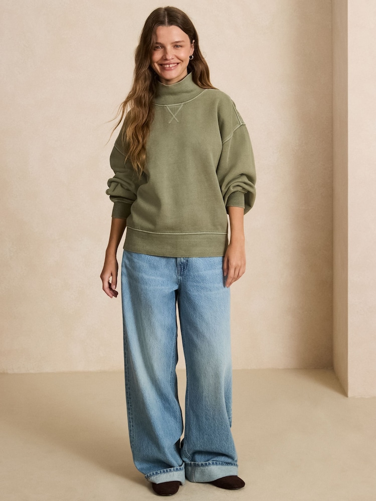 Washed Green High Neck Sweatshirt - Image 2 of 5 Washed Green High Neck Sweatshirt - Image 2 of 5