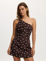 Cotton On Brown Linen Luxe One Shoulder Dress - Image 1 of 5